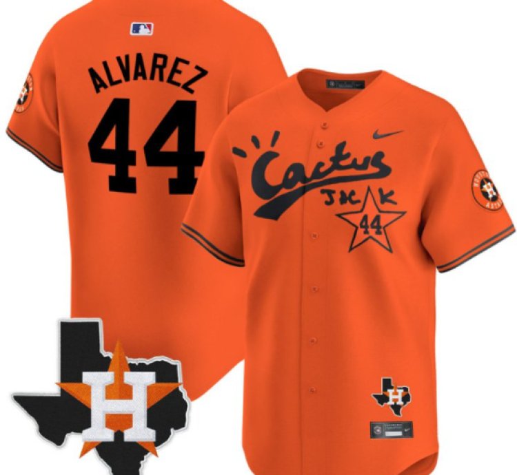 Yordan Alvarez 44 Houston Astros Cactus Jack Houston Patch Orange Limited Jersey