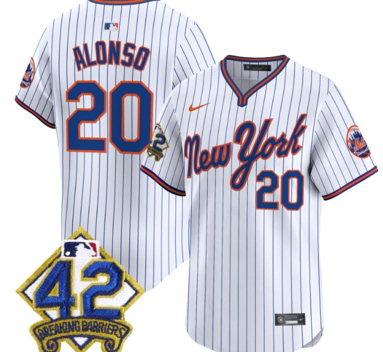 Pete Alonso Jersey 20 New York Mets 2025 Jackie Robinson Patch Road Alternate Stitched Pinstripe
