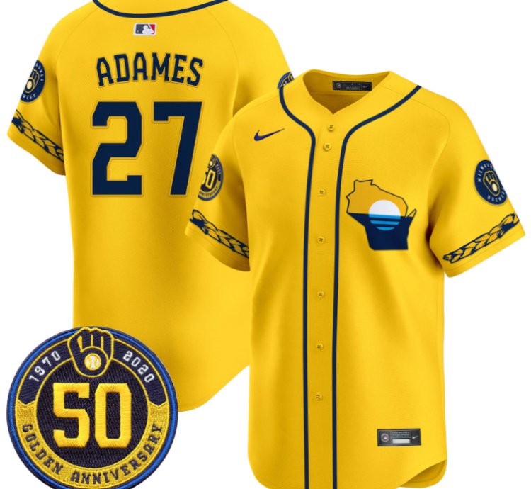 Willy Adames Jersey 27 Milwaukee Brewers Golden 50th Anniversary Patch Stitched Gold