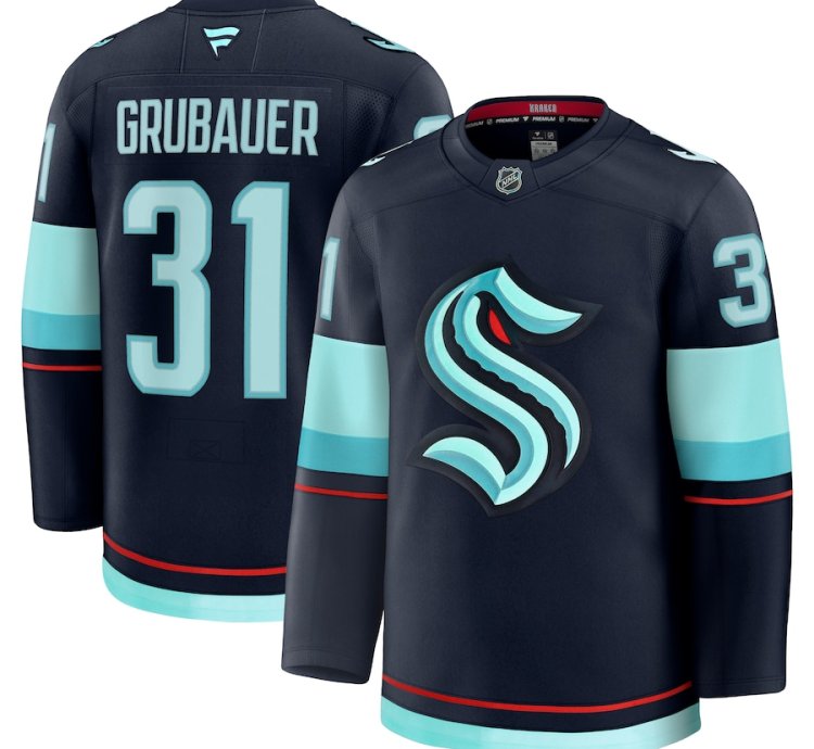 Seattle Kraken 31 Philipp Grubauer Home Premium Jersey Deep Sea Blue