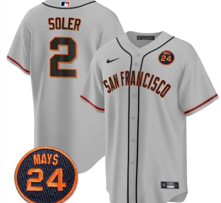 Jorge Soler Jersey 2 San Francisco Giants 24 Willie Mays Patch 2024 Vapor Premier Gray