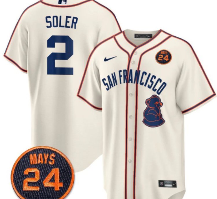 Jorge Soler Jersey 2 San Francisco Giants 24 Willie Mays Patch 2024 Vapor Premier Cream