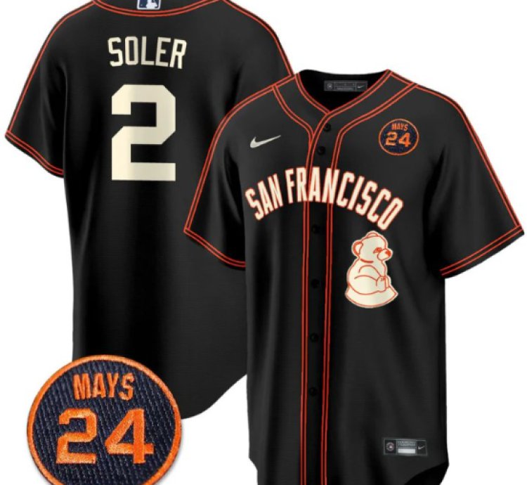 Jorge Soler Jersey 2 San Francisco Giants 24 Willie Mays Patch 2024 Vapor Premier Black Limited