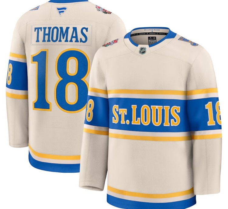 St Louis Blues 18 Robert Thomas 2025 Nhl Winter Classic Premium Cream Jersey