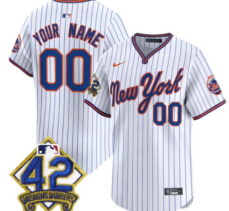 Custom New York Mets Jersey 2025 Jackie Robinson Patch Road Alternate Stitched Pinstripe