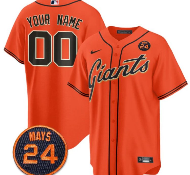 Custom San Francisco Giants Jersey 24 Willie Mays Patch 2024 Vapor Premier Limited Orange
