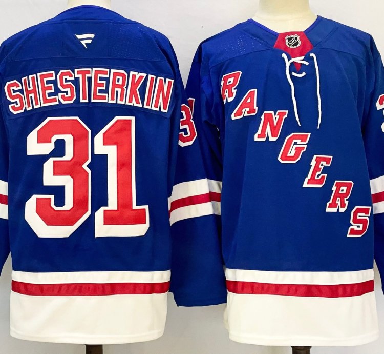 Mens Igor Shesterkin Jersey 31 New York Rangers Blue Home Stitched