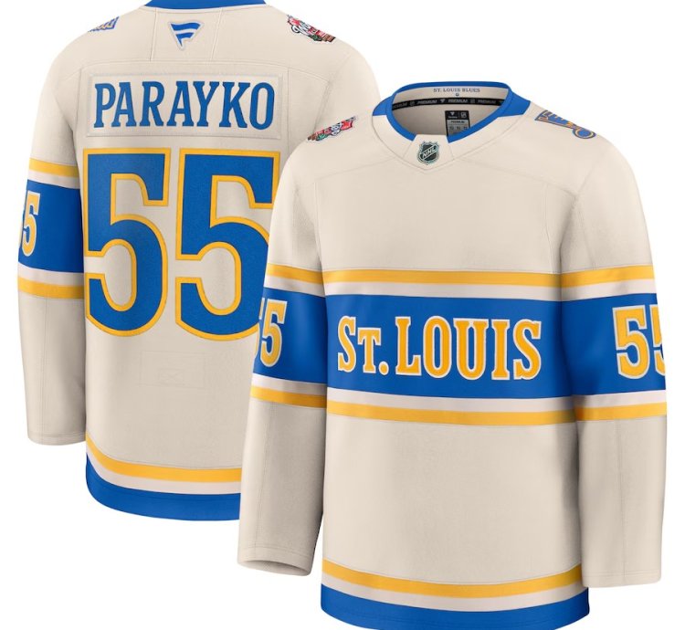St Louis Blues 55 Colton Parayko 2025 Nhl Winter Classic Premium Cream Jersey