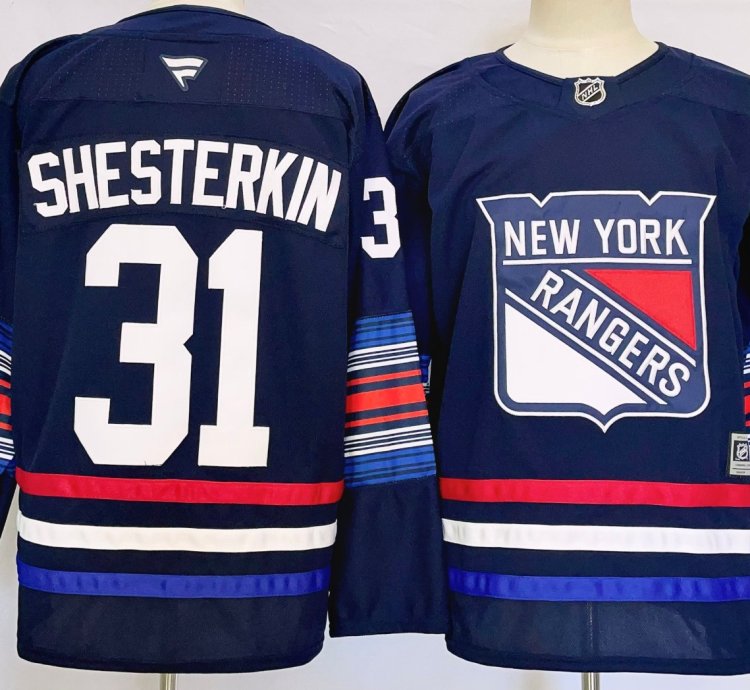Mens Igor Shesterkin Jersey 31 New York Rangers Navy Alternate Stitched