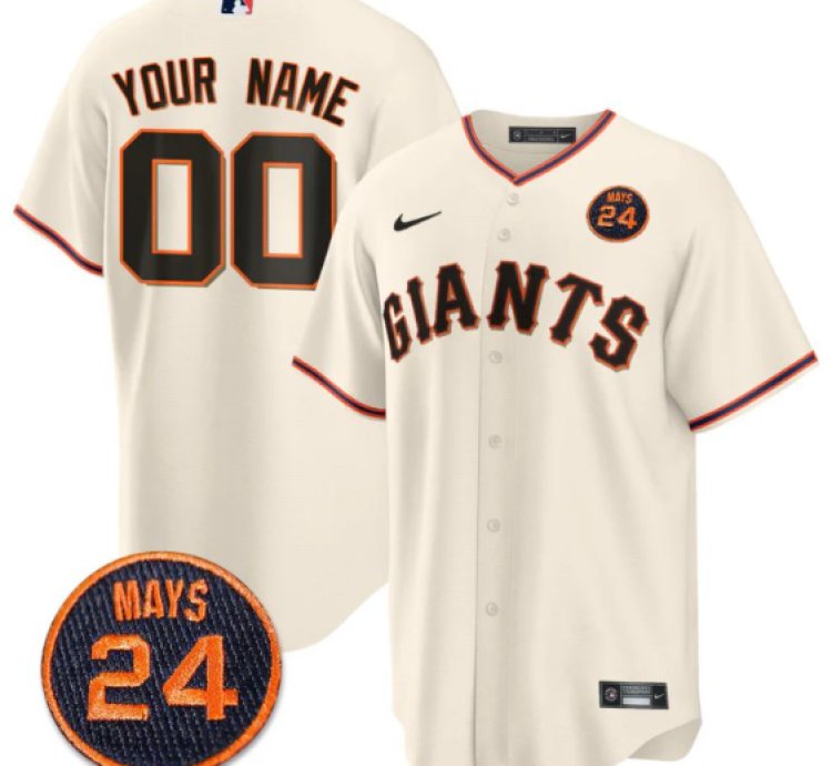 Custom San Francisco Giants Jersey 24 Willie Mays Patch 2024 Vapor Premier Limited Cream Home