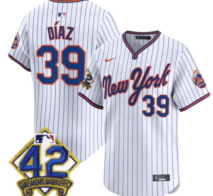 Edwin Díaz Jersey 39 New York Mets 2025 Jackie Robinson Patch Road Alternate Stitched Pinstripe
