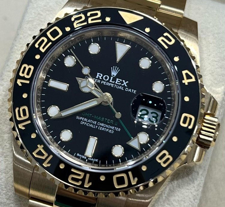 Rolex Gmt-master Ii 2018 Yellow Gold Gmt-master Ii Black Dial Discontinued Unworn Box And Papers 116718ln