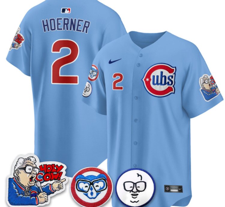 Nico Hoerner Jersey 2 Chicago Cubs Harry Caray Holy Cow Patch Premier Limited Stitched Blue