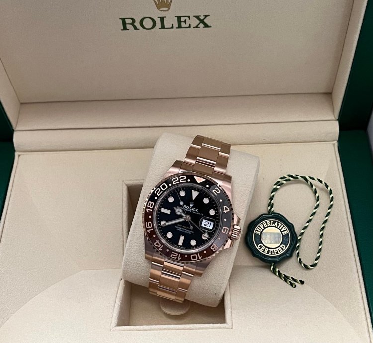 Rolex Gmt-master Ii 2021 Rose Gold Gmt-master Ii Root Beer Unworn 126715chnr Box And Papers