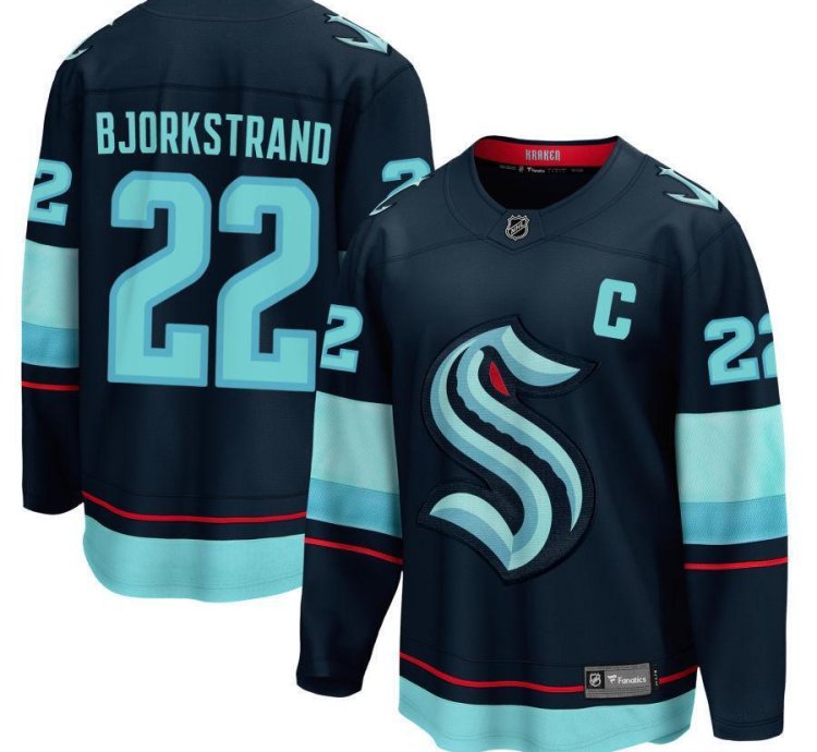Mens Oliver Bjorkstrand Jersey 22 Seattle Kraken Navy All Stitched