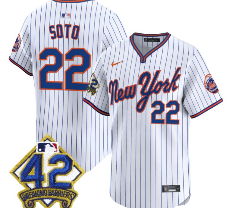 Juan Soto Jersey 22 New York Mets 2025 Jackie Robinson Patch Road Alternate Stitched Pinstripe
