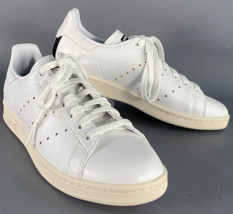 Adidas Stella Mccartney White Multi Color Leather Stars Lace-up Low Top Sneakers