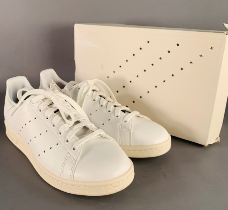 Adidas Stella Mccartney White Multi Color Leather Stars Lace-up Low Top Sneakers