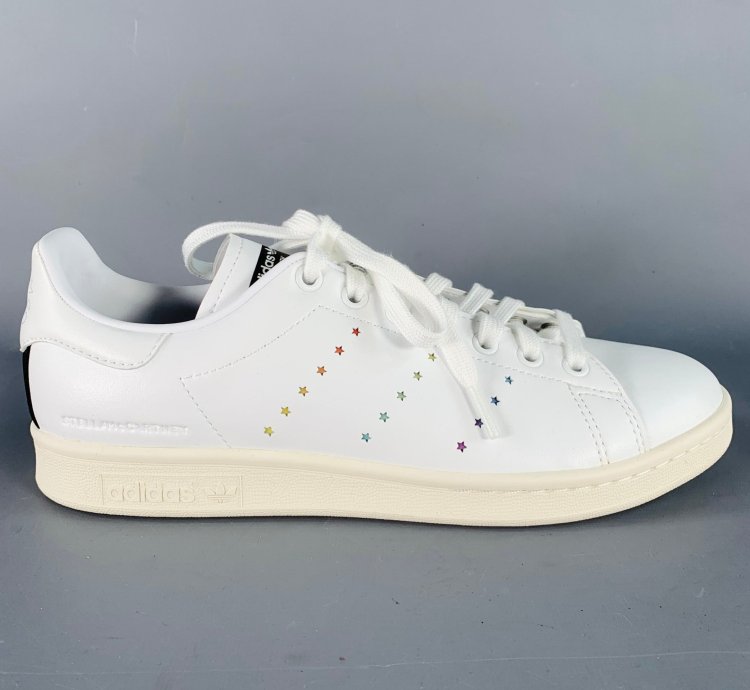 Adidas Stella Mccartney White Multi Color Leather Stars Lace-up Low Top Sneakers