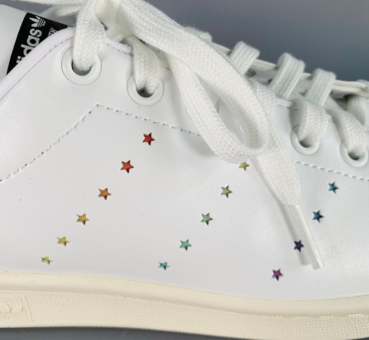 Adidas Stella Mccartney White Multi Color Leather Stars Lace-up Low Top Sneakers