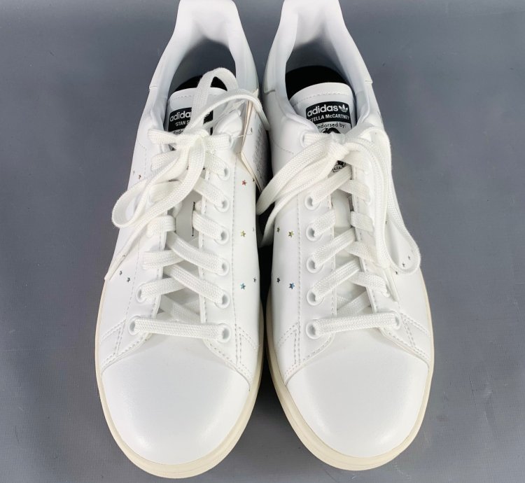 Adidas Stella Mccartney White Multi Color Leather Stars Lace-up Low Top Sneakers