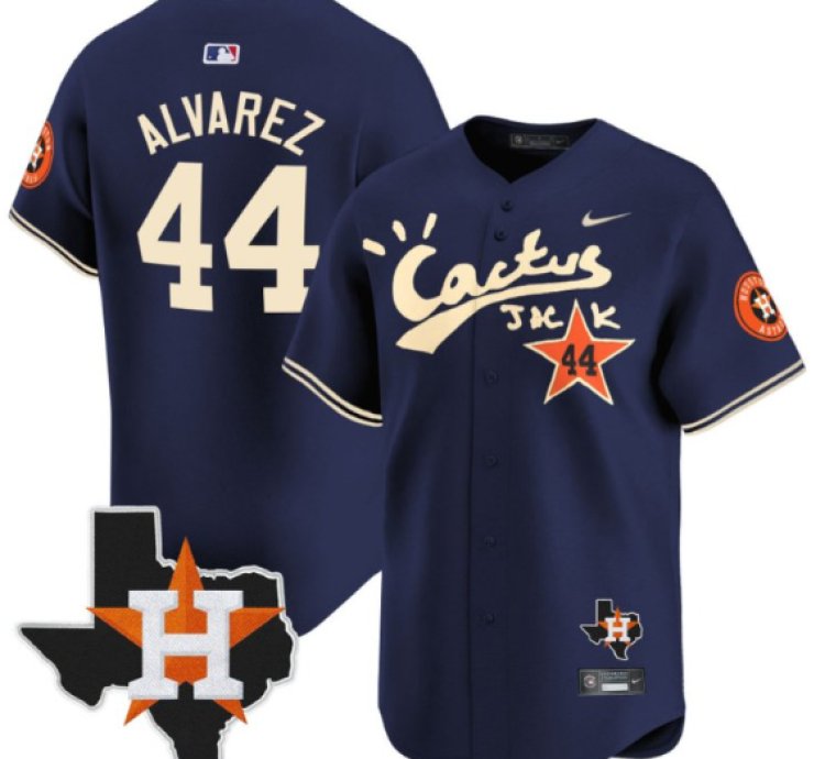 Yordan Alvarez 44 Houston Astros Cactus Jack Houston Patch Navy Limited Jersey