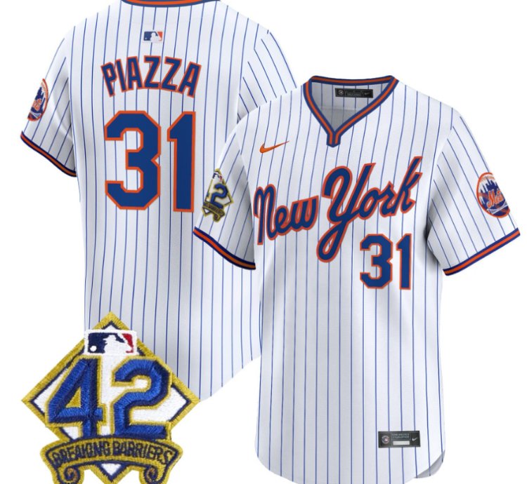 Mike Piazza Jersey 31 New York Mets 2025 Jackie Robinson Patch Road Alternate Stitched Pinstripe