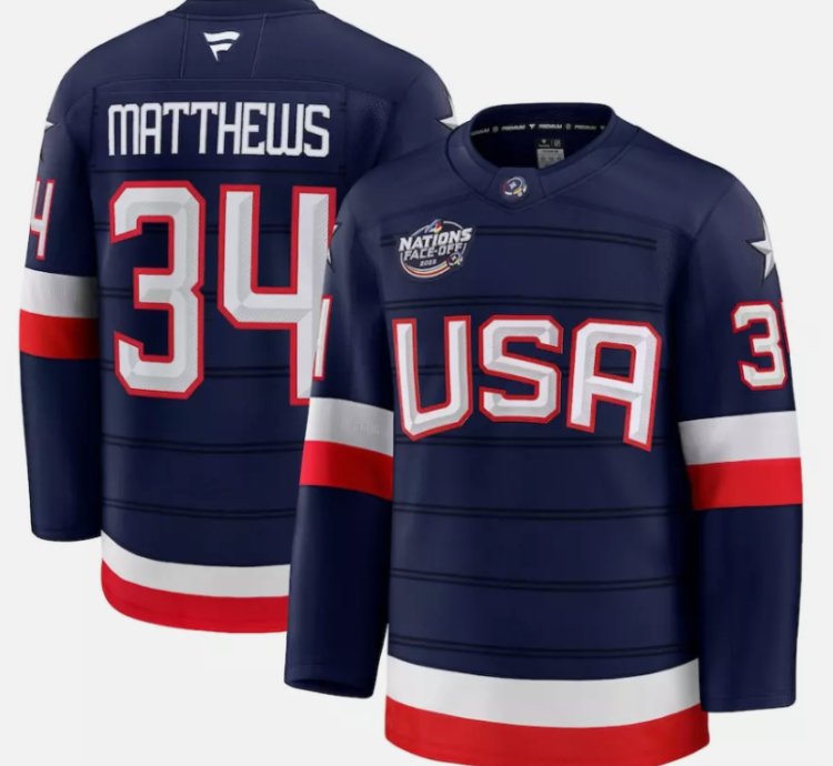 Mens Auston Matthews Jersey 34 Usa Navy 2025 4 Nations Face-off Stitched