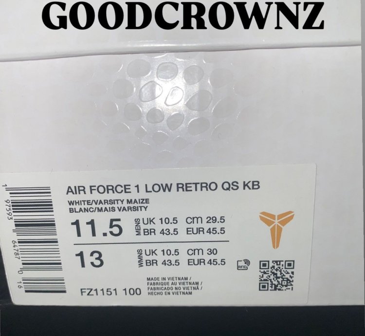 Kobe Air Force 1 Qs Lakers Sz 11 5
