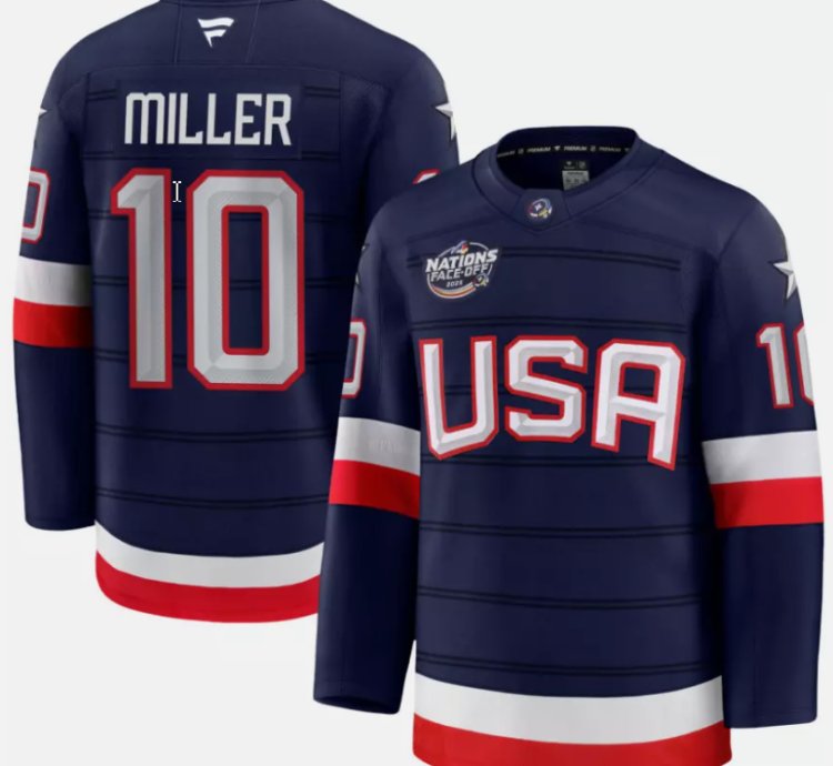 Mens Jt Miller Jersey 10 Usa Navy 2025 4 Nations Face-off Stitched