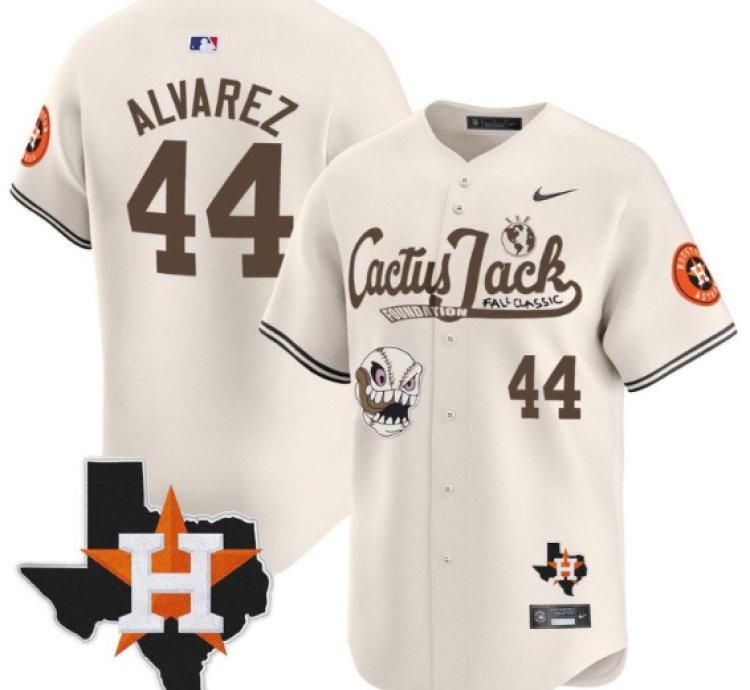 Yordan Alvarez 44 Houston Astros Cactus Jack Foundation Fall Classic Limited Jersey Cream