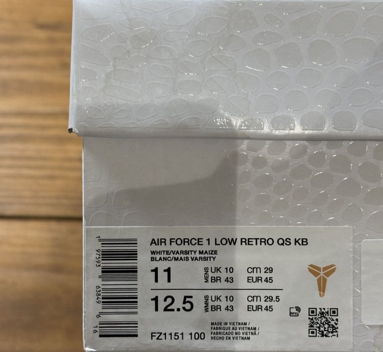 Kobe Bryant Air Force 1 Low Retro Qs Lakers Home