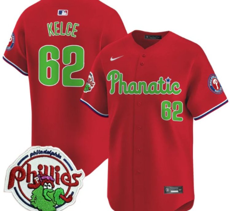 Jason Kelce Jersey 62 Phillies Phanatic Patch Vapor Premier Limited Stitched Red