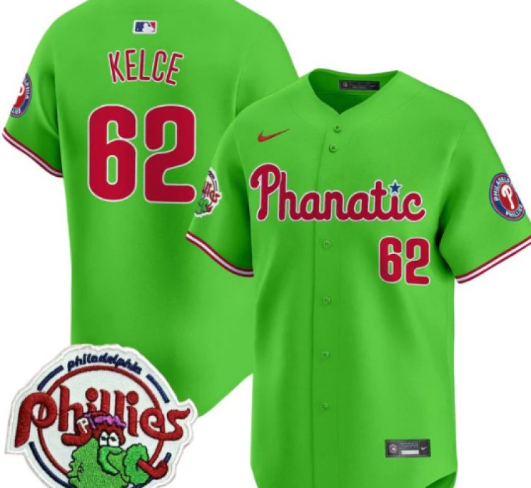Jason Kelce Jersey 62 Phillies Phanatic Patch Vapor Premier Limited Stitched Green