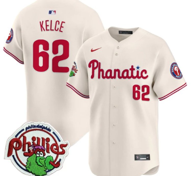 Jason Kelce Jersey 62 Phillies Phanatic Patch Vapor Premier Limited Stitched Cream