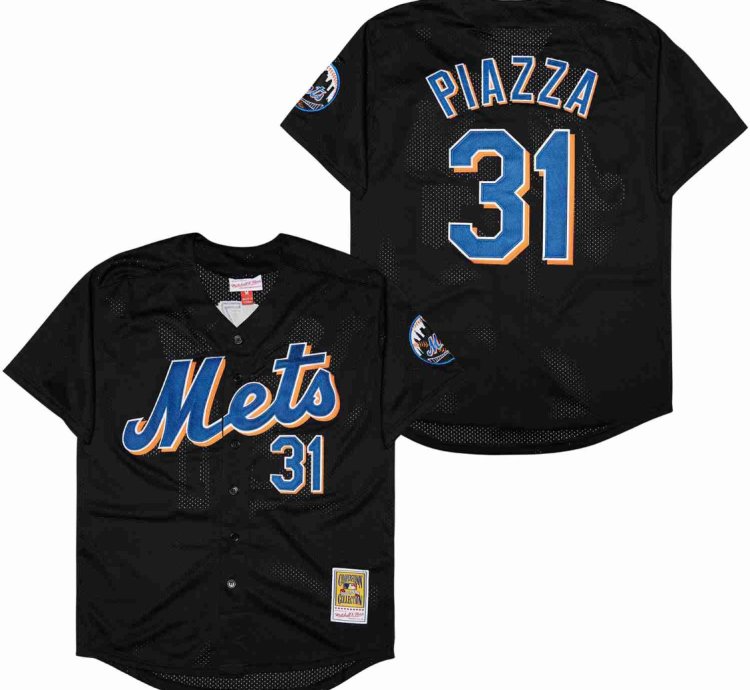New York Mets 31 Mike Piazza Jersey Stitched Black