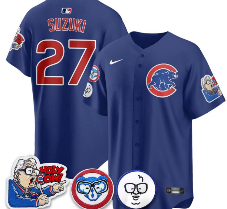 Suzuki Seiya Jersey 27 Chicago Cubs Harry Caray Holy Cow Patch Premier Limited Stitched Royal