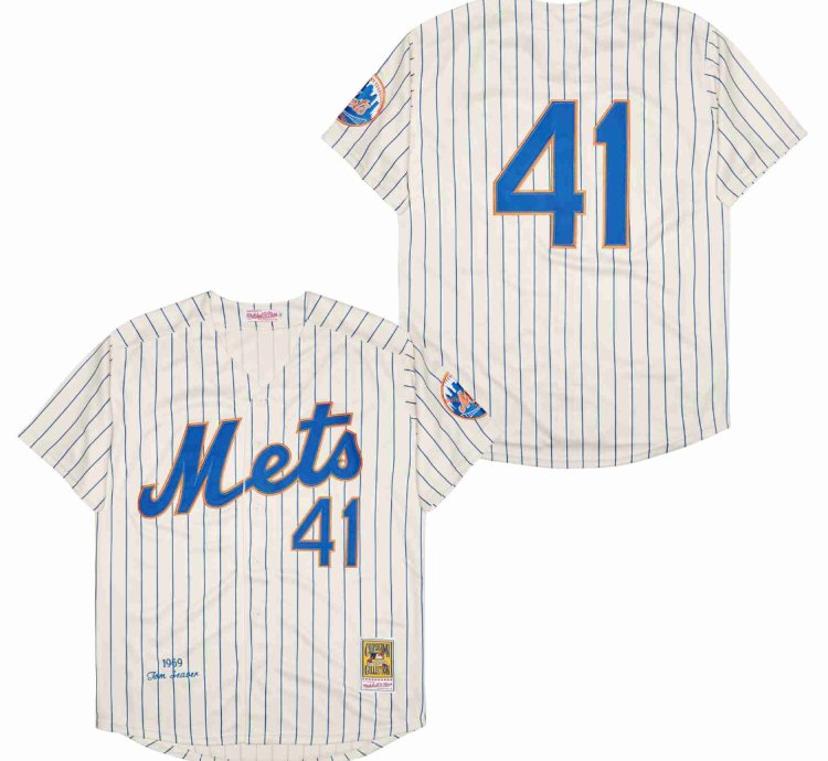 New York Mets 41 Tom Seaver Jersey Stitched 1969 Cream Pinstripe
