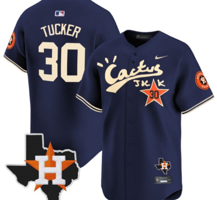 Kyle Tucker 30 Houston Astros Cactus Jack Houston Patch Navy Limited Jersey