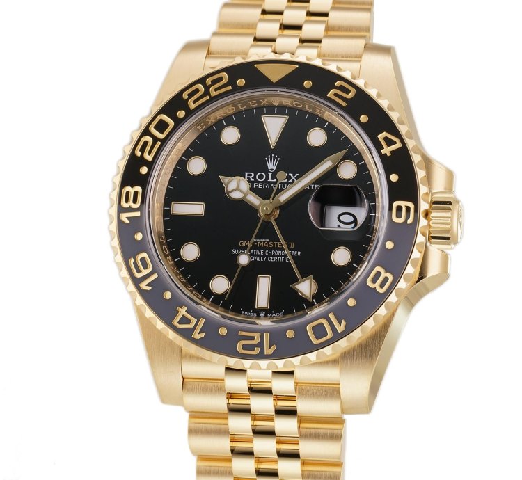 Rolex Gmt-master Ii 40mm 18k Yellow Gold Ceramic Bezel Black Dial Jubilee Bracelet