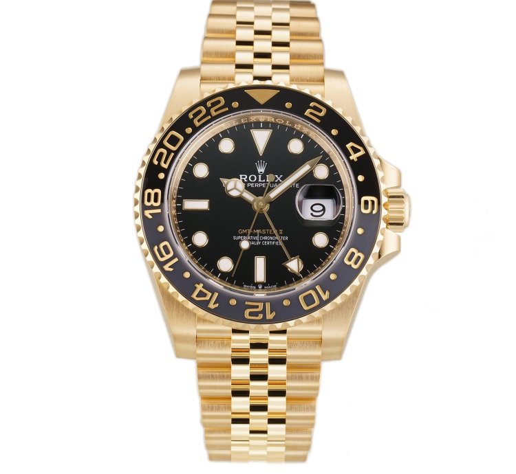 Rolex Gmt-master Ii 40mm 18k Yellow Gold Ceramic Bezel Black Dial Jubilee Bracelet