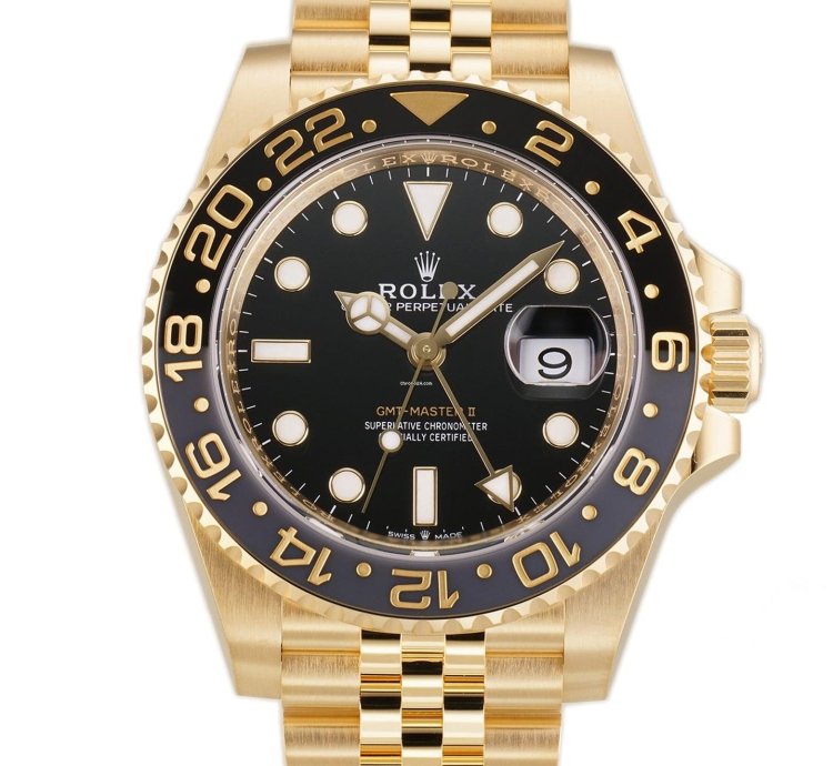 Rolex Gmt-master Ii 40mm 18k Yellow Gold Ceramic Bezel Black Dial Jubilee Bracelet