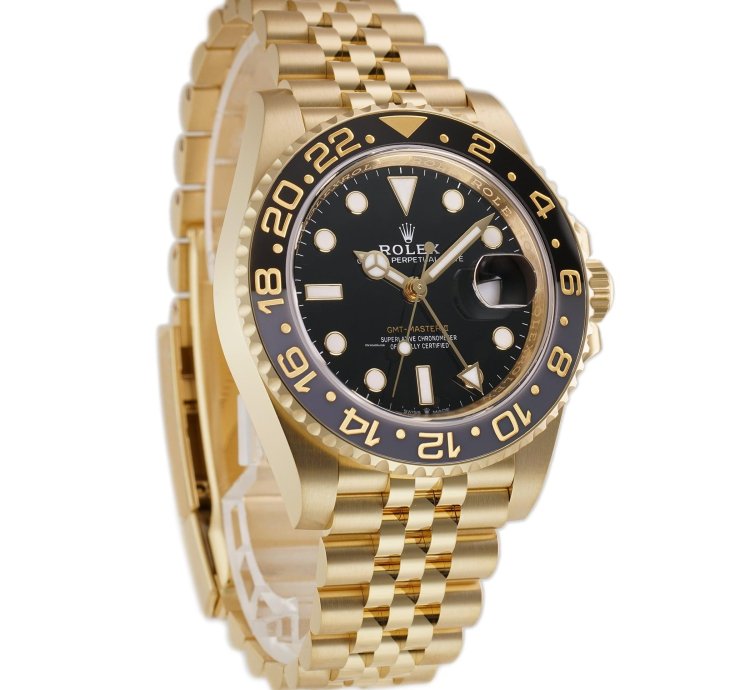 Rolex Gmt-master Ii 40mm 18k Yellow Gold Ceramic Bezel Black Dial Jubilee Bracelet