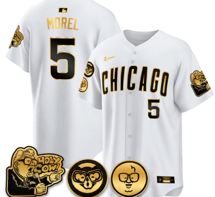 Christopher Morel Jersey 5 Chicago Cubs Harry Caray Holy Cow Patch Premier Limited Stitched White Gold