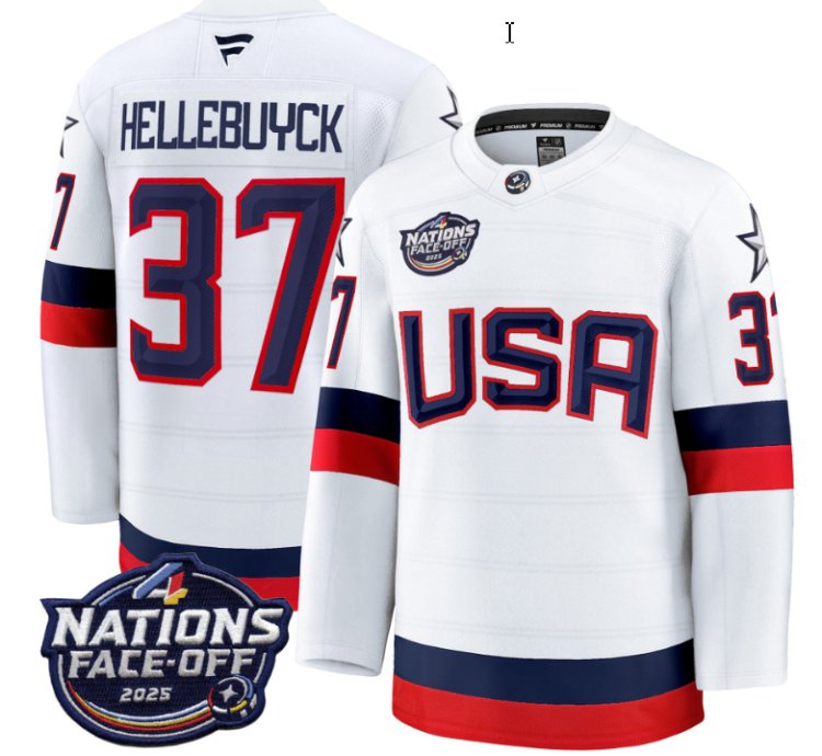 Mens Connor Hellebuyck Jersey 37 Usa White 2025 4 Nations Face-off Stitched