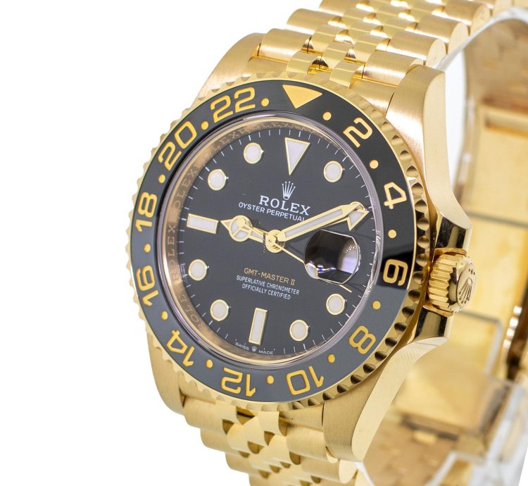 Rolex Gmt-master Ii 40mm Yellow Gold Black Dial Black Grey Bezel 126718grnr
