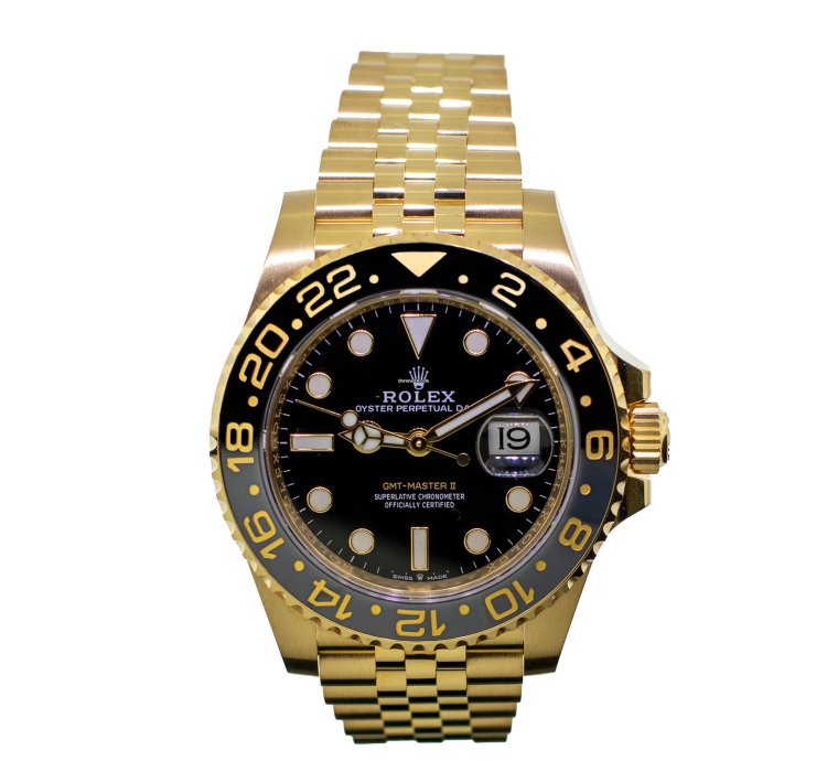 Rolex Gmt-master Ii 40mm Yellow Gold Black Dial Black Grey Bezel 126718grnr
