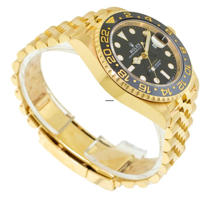 Rolex Gmt-master Ii 40mm Yellow Gold Black Dial Black Grey Bezel 126718grnr