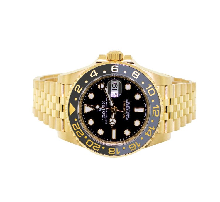 Rolex Gmt-master Ii 40mm Yellow Gold Black Dial Black Grey Bezel 126718grnr