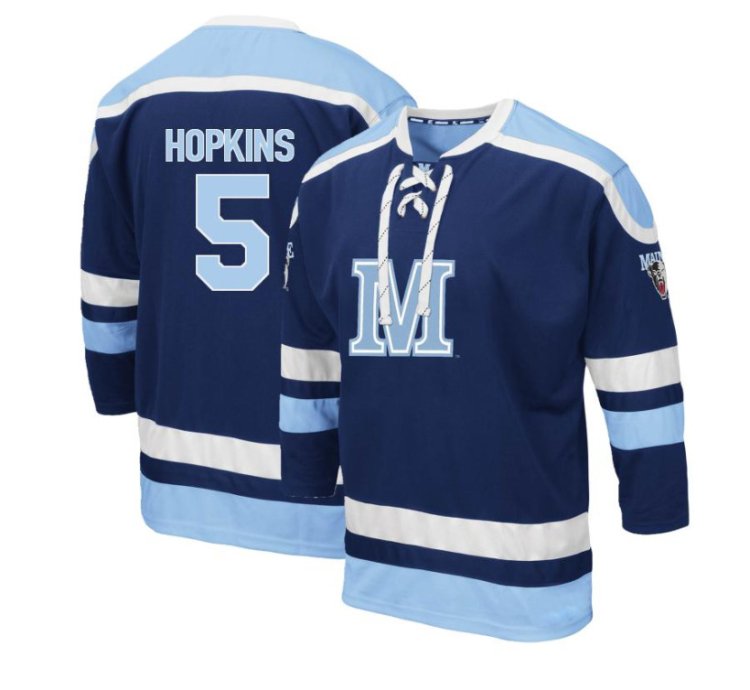 Maine Black Bears 5 Ryan Hopkins Navy Blue Hockey Jersey